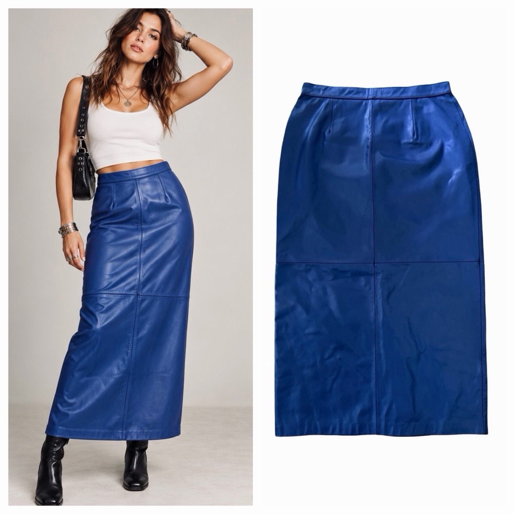 VTG American Eagle Outfitters Leather Maxi Skirt Sz 32 •Back Slit Downtown Chic